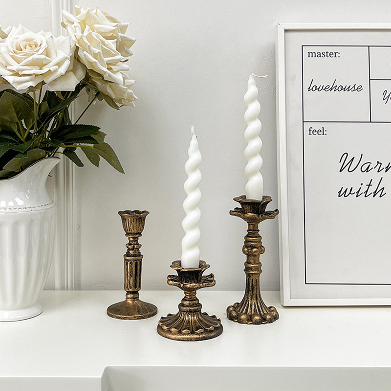 Home Decor You - Vintage Bronze Candlestick Figurine Antique Floral