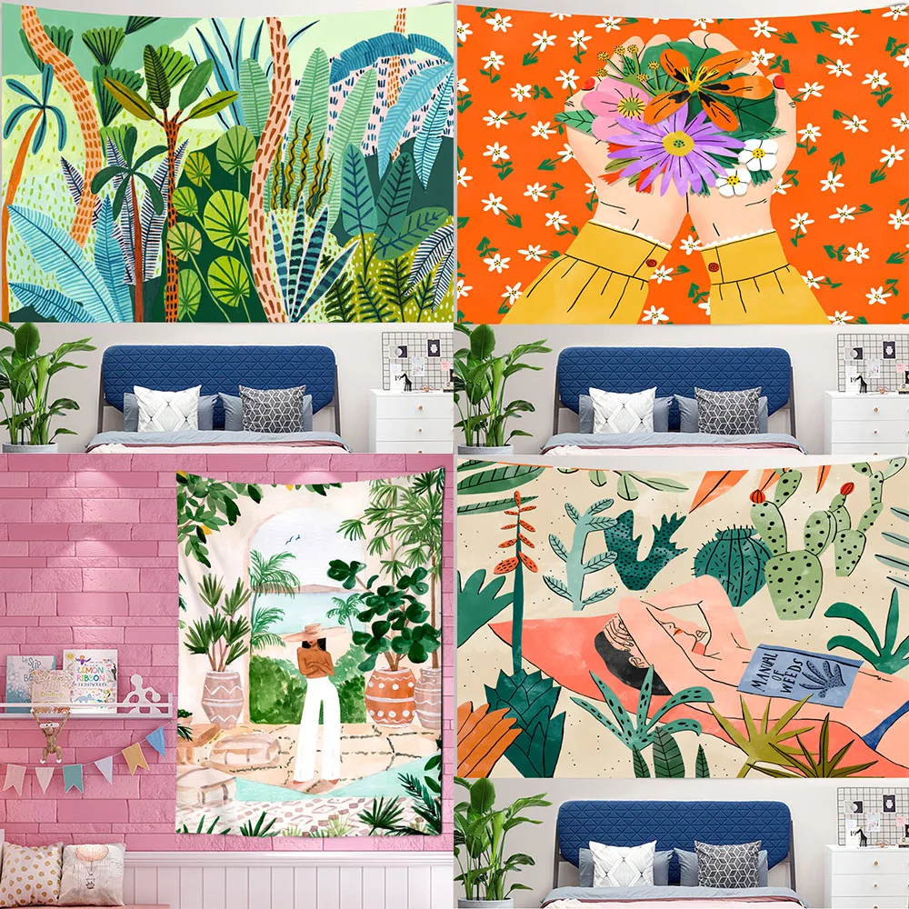 Home Decor Yoga - Tropical Green Plant Girl Wall Hanging