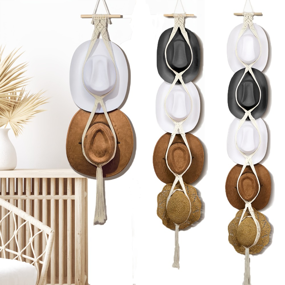 Macrame Wall Hanging - Bohemian Macrame Hat Hanger Hand-Woven Wall