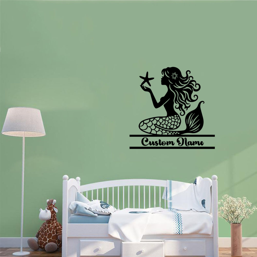 Home Decor Wall Stickers - 1PC Creative Mermaid Personalized Name Home