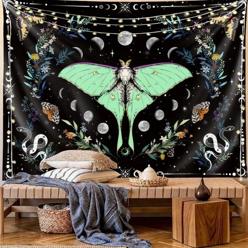 Home Decor Yoga - VIKAMA Moth Butterfly Moon Phase Tapestry