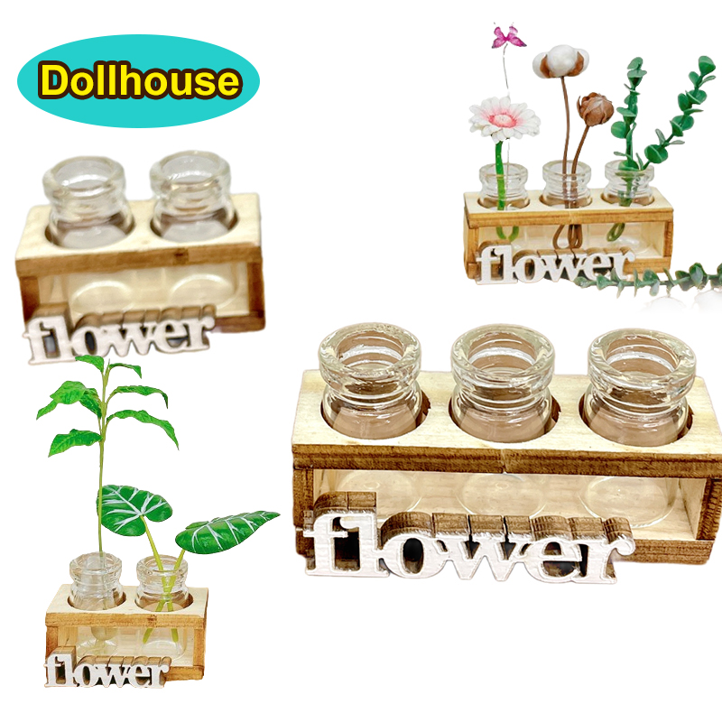 Home Decor Glass - 1Set 1:12 Dollhouse Miniature Hydroponic Wooden