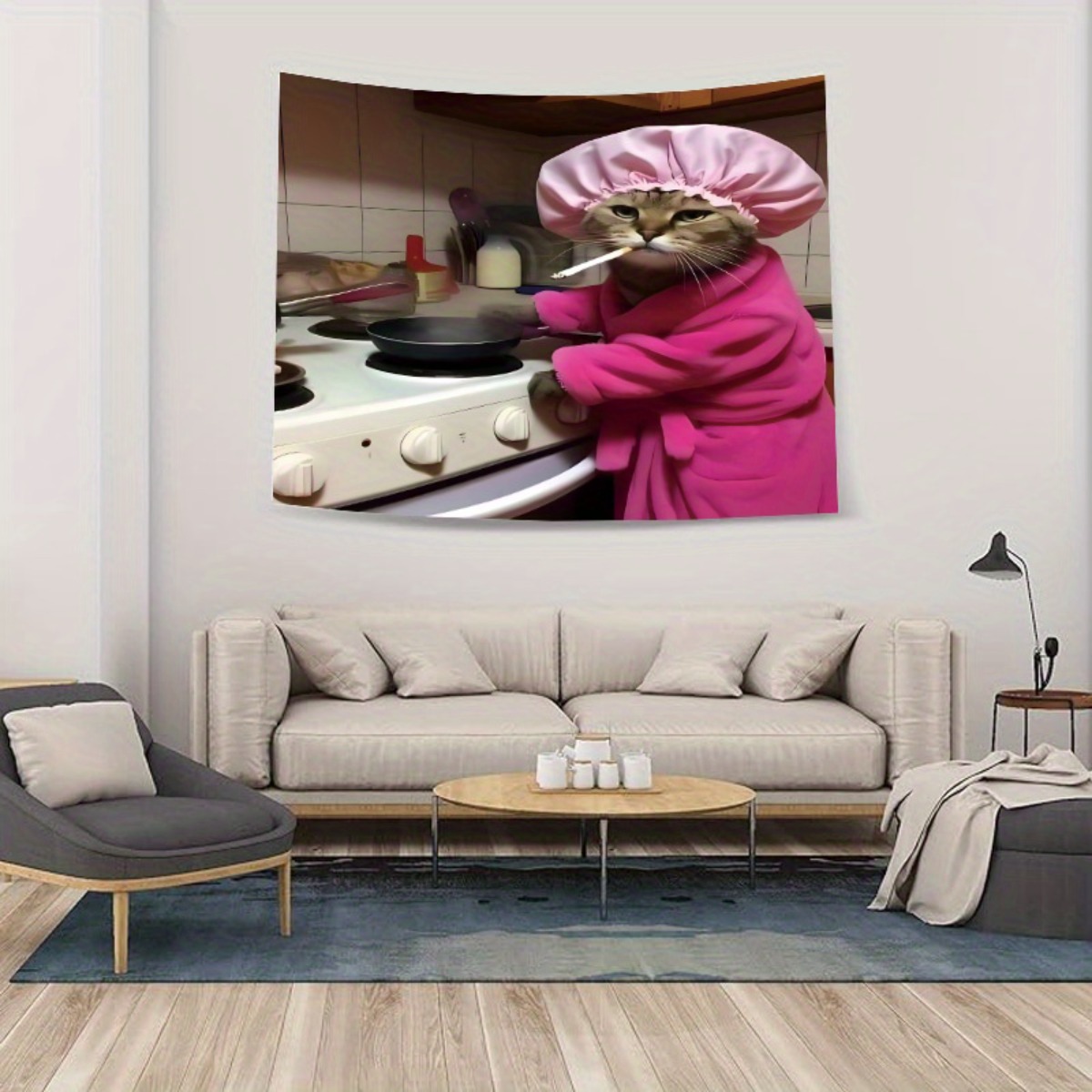 Cat Chef Pink Robe Wall Tapest - đánh giá và giá Home Decor Minimalist Style