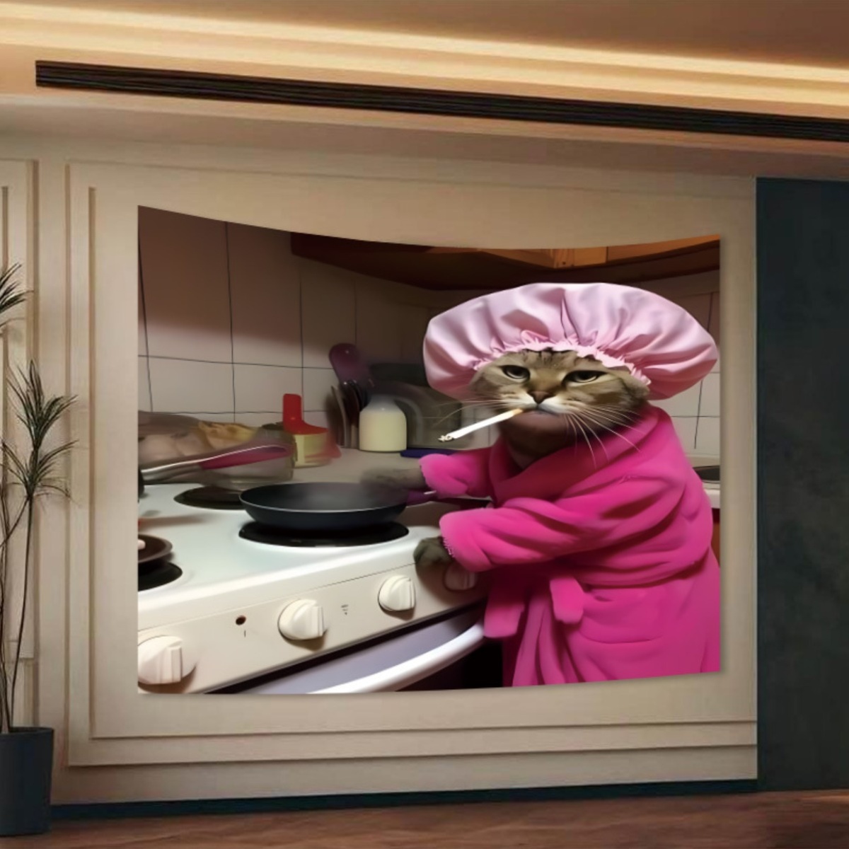 Cat Chef Pink Robe Wall Tapest - đánh giá và giá Home Decor Minimalist Style