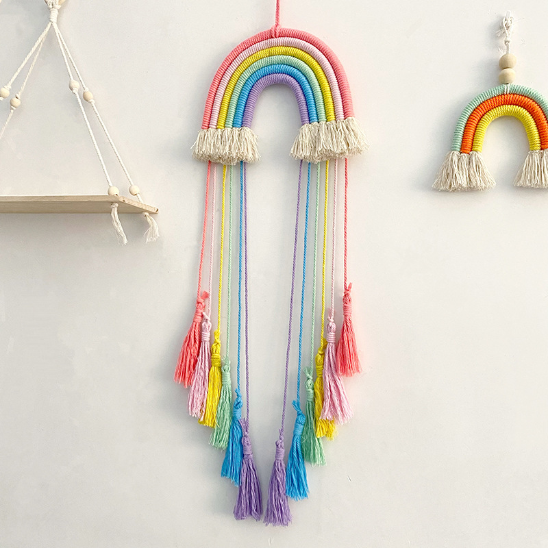 Cotton Rope Woven Rainbow Hang - đánh giá và giá Macrame Wall Hanging