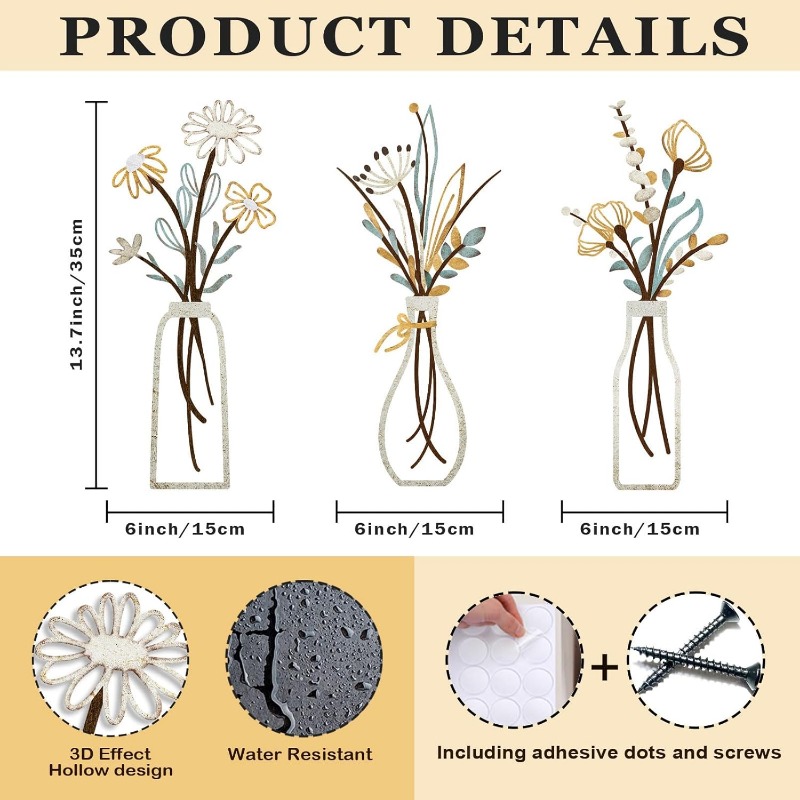 3pcs Metal Flowers Wall Decora - đánh giá và giá Home Decor Minimalist Style