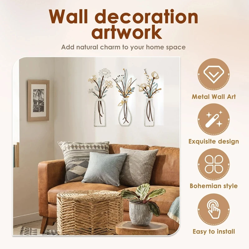 3pcs Metal Flowers Wall Decora - đánh giá và giá Home Decor Minimalist Style